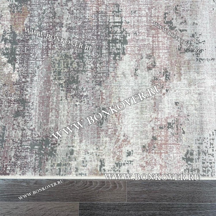 Современный Ковер из АртШелка Бледнорозовый с Серым 04