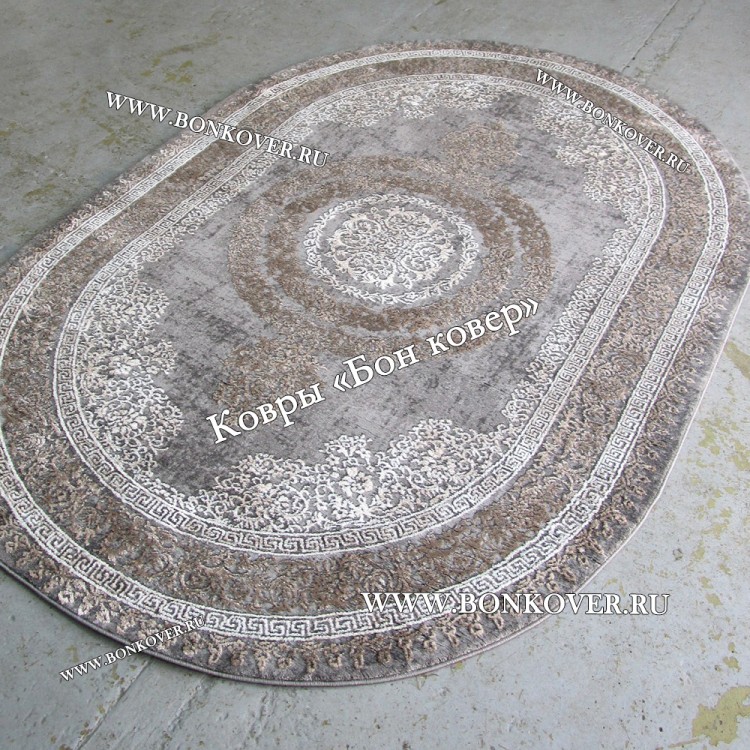Классический ковер дизайн 93 Коричневый с серым овал